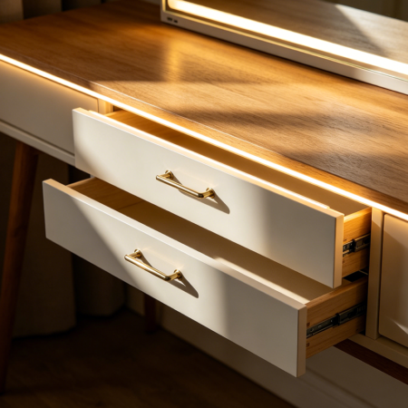 LED-Lit Vanity with Adjustable Color Temperature and Two Drawers